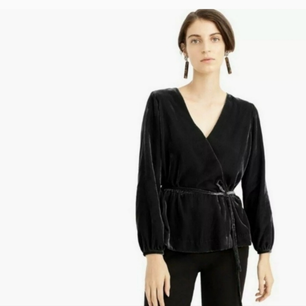 J.Crew Womens Black Velvet Blouse 6